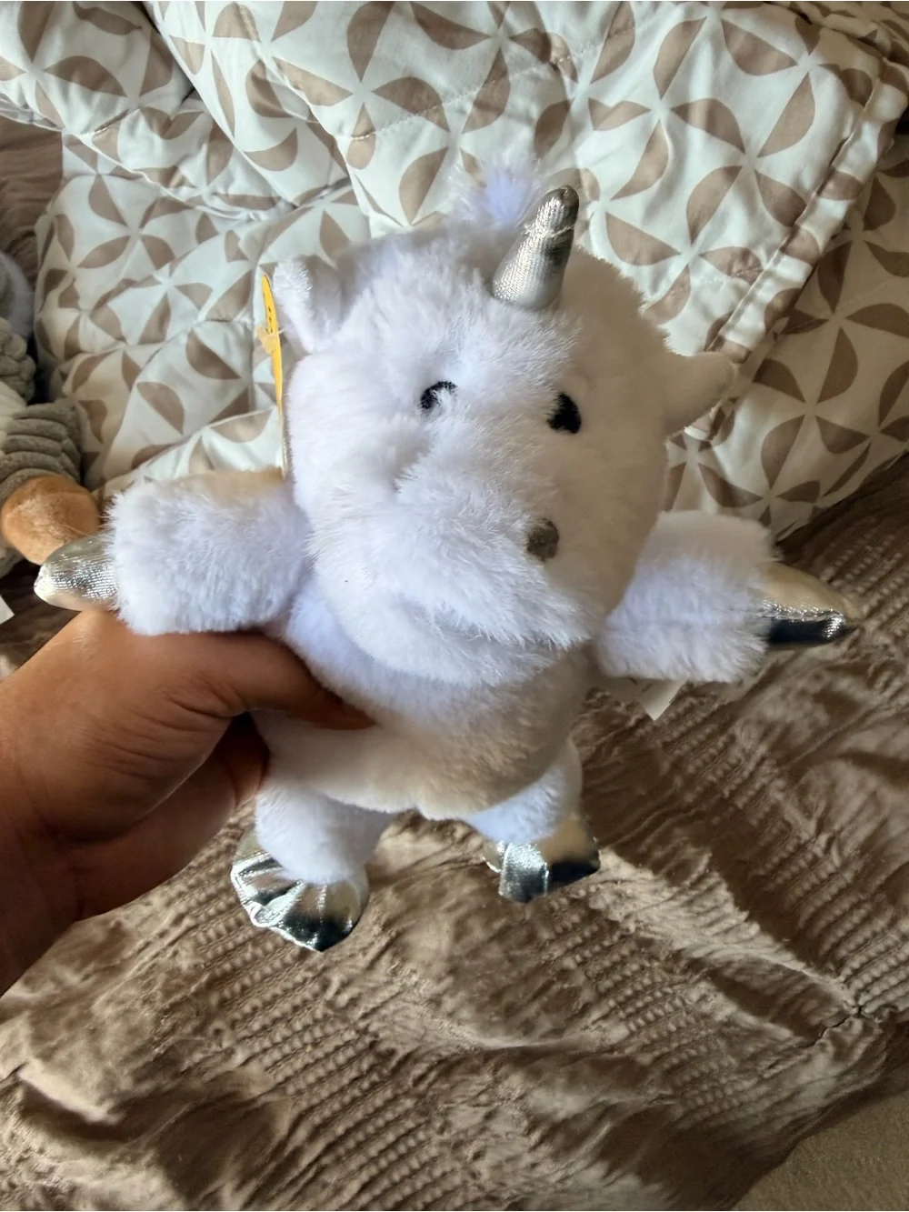 Plush White Unicorn Stuffed Animal with Silver Accents